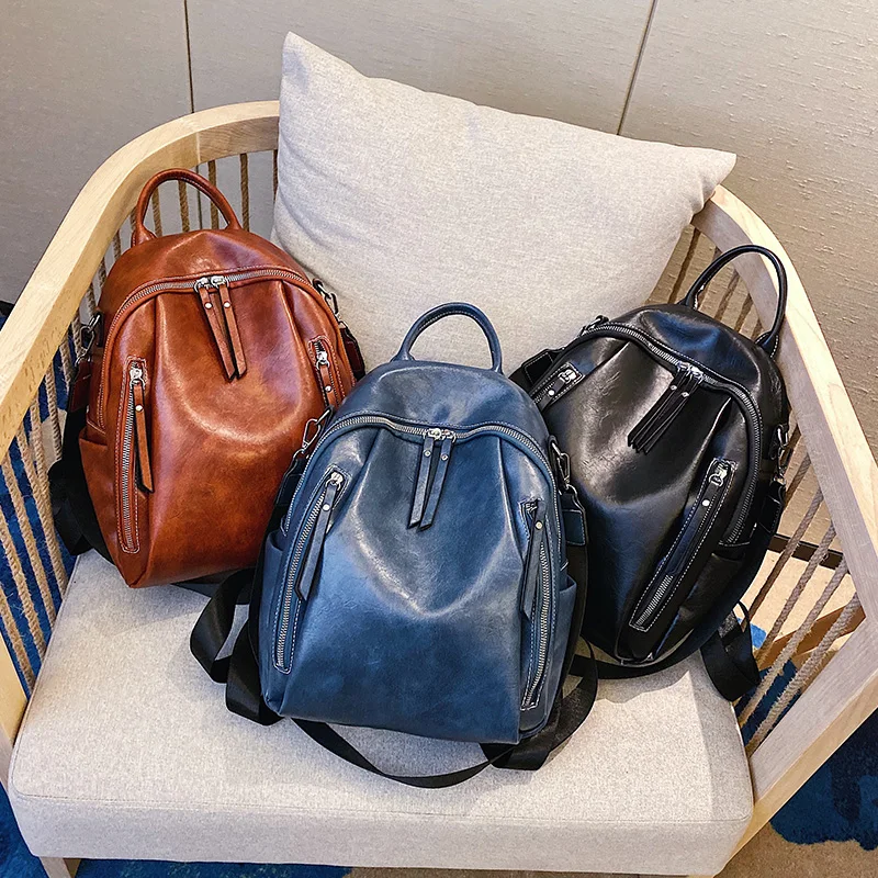 Классический кожаный рюкзак для женщин вместительные дорожные сумки ранец на