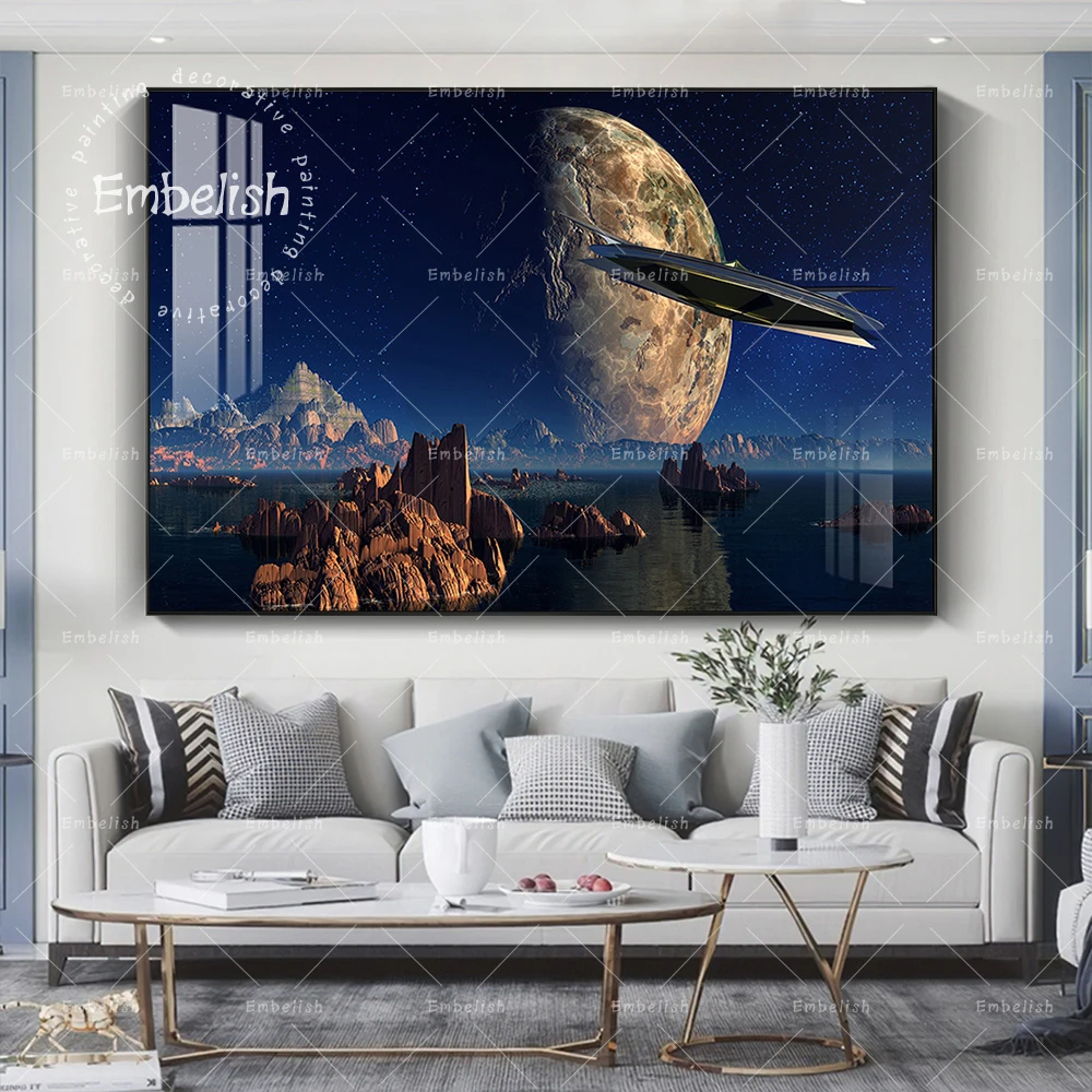 

1 Pieces Surreal Landscape Pictures For Living Room Earth Mountain And Lake Modern Artworks Home Decor HD Print Canvas Paintings