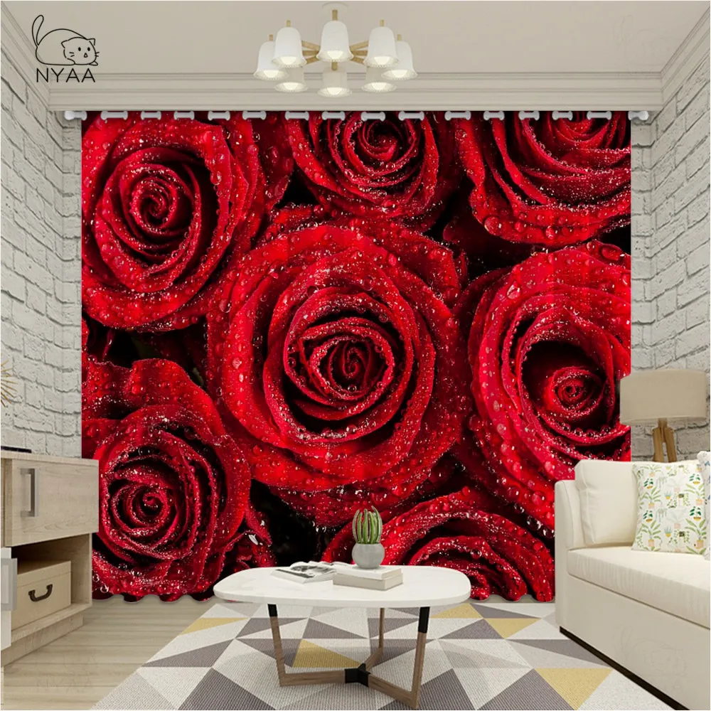 Роскошные затемняющие 3D шторы на окна красная роза для гостиной спальни