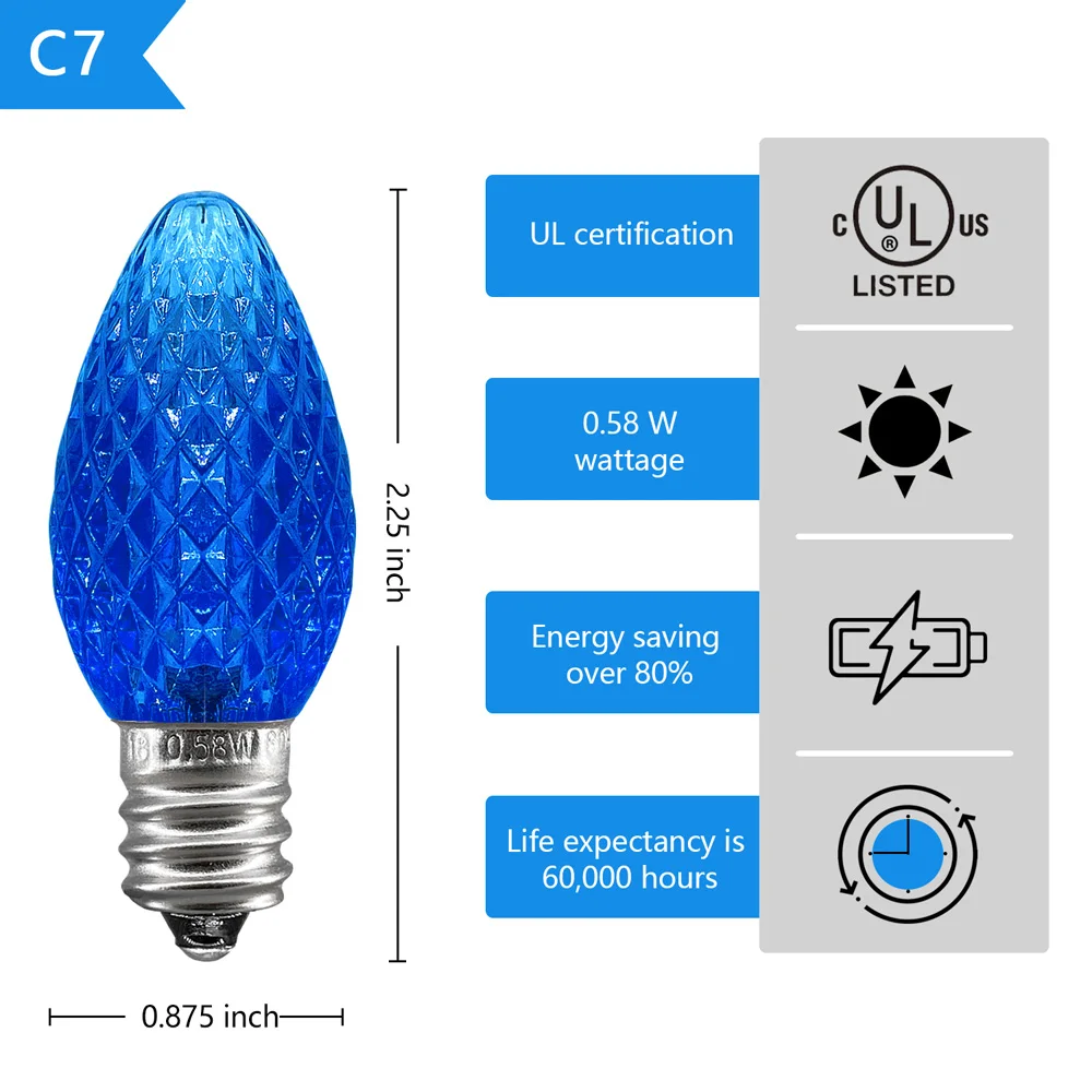 UL Listed 25 шт C7 светодиодный лампы для замены 2 SMD СВЕТОДИОДНЫЙ s в каждой