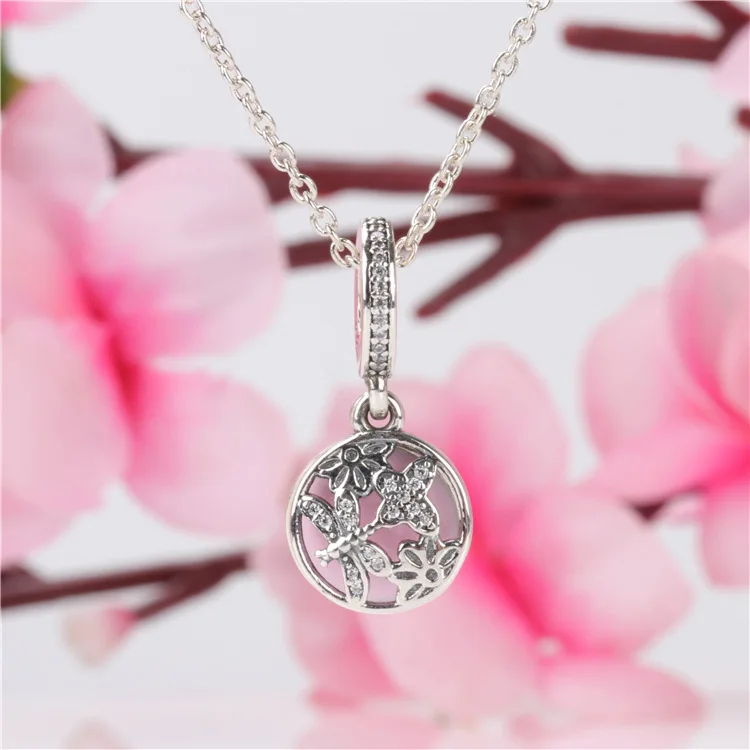 

Bewill S925 Sterling Silver Diamond Butterfly Dragonfly Pendant, Dripping Pink Bracelet Charm Pendant