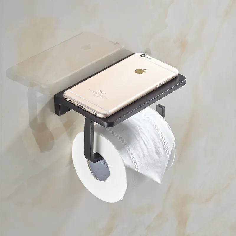 

Black Toilet paper holder Tissue holder mobile phone WC Paper Roll Rack Kitchen Roll Holder Bathroom Hardware