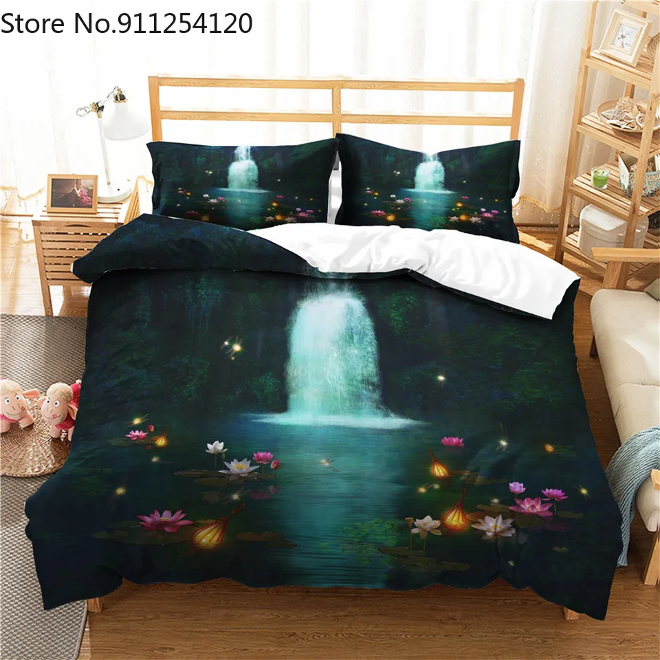 Постельное белье с рисунком природного пейзажа комплект пододеяльником и