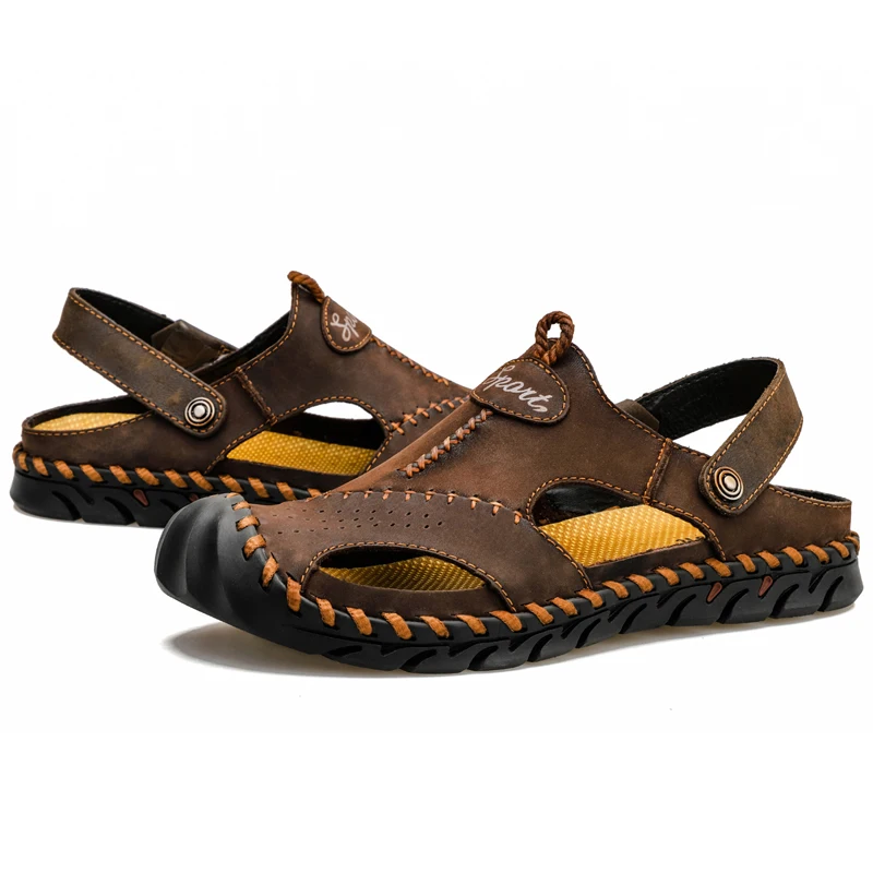 Классические мужские летние пляжные сандалии из натуральной кожи размера плюс 38