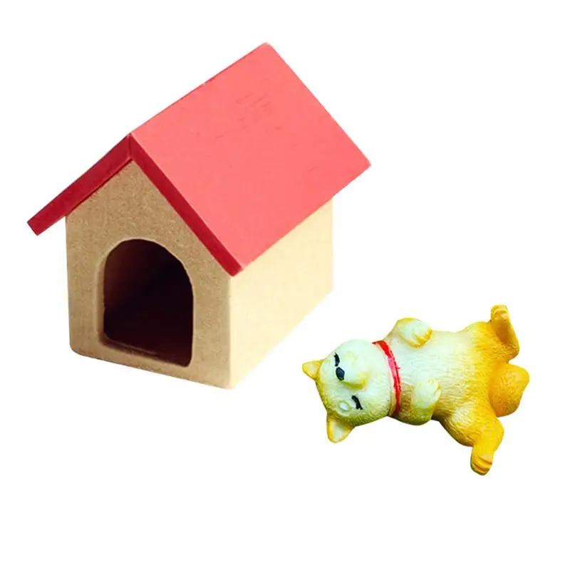 2pcs Mini Wooden Doghouse Photograph Model Creative Adornment Miniature Toy House Accessories (House+Dog Random Dog Pattern) | Игрушки и