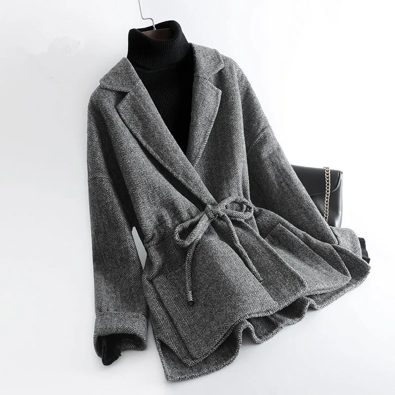 

New Woolen Coat Women's Short Style 2019 New Korean Style Waist Hugging Slim Woolen Overcoat Women's Winter H00272