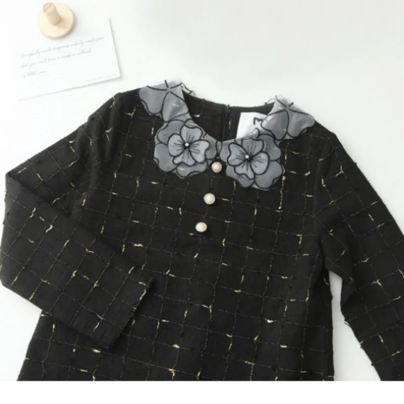 

New Fall Flowers Dress Girls 2020 Kids Clothes Patchwork Mommy and Me Dress Plaid Children Elegant Dress Pleated Party,#5672