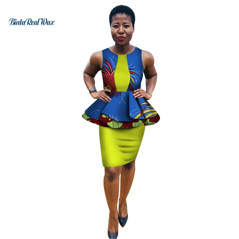 

2021 African Clothes Ankara Print Ruffles Top and Slim Skirts Sets Women African Design Clothing 2 Pieces Skirts Sets WY3784