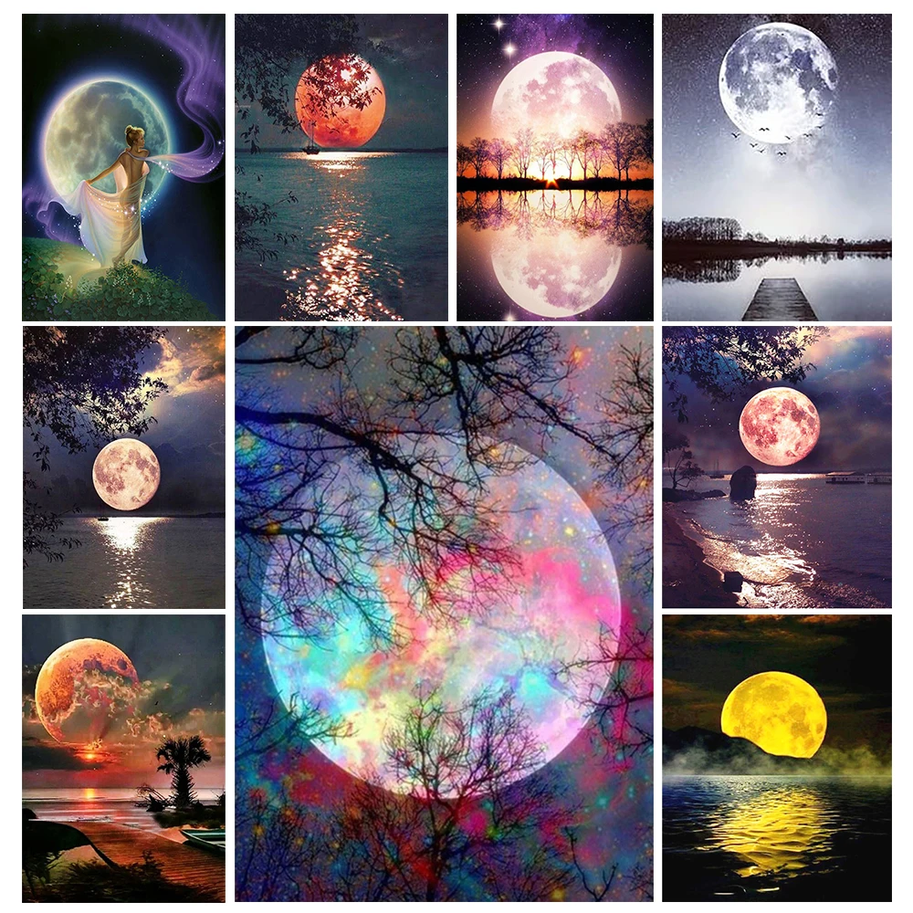 

5D DIY Diamond Painting Moon Full Circle Diamond Embroidery Landscape Cross Stitch Mosaic Sale Home Decoration