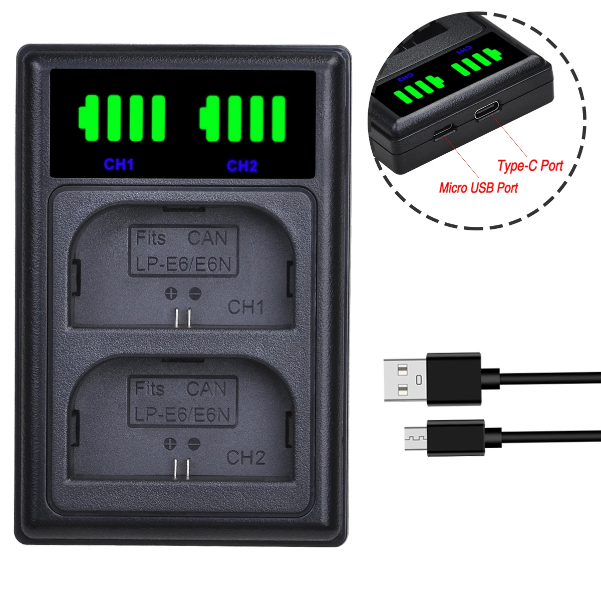 Аккумулятор LP E6 LPE6 LP-E6 E6N 2000 мАч + зарядное устройство с ЖК-дисплеем для камеры Canon