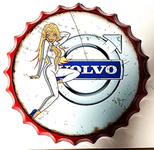 

Retro Sign Car Brand Logo and Race Queen Bottle Caps Retro Metal Tin Sign Diameter 13.8 Inches - Home Decor Bar Plaque Lounge