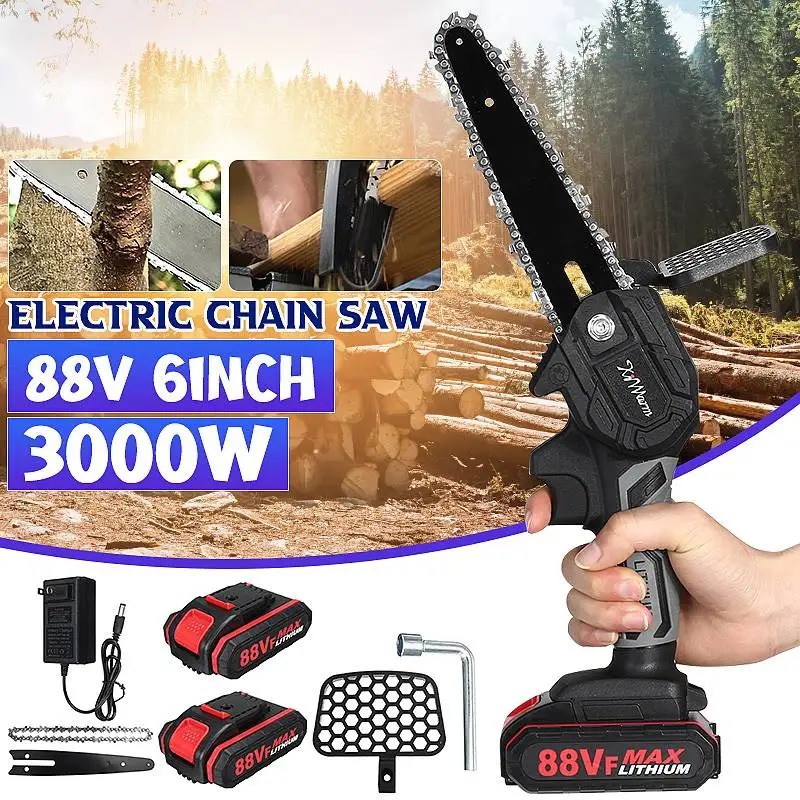 3000W 6 Inch 88V Mini Electric Chain Saw With 2Pcs Battery Rechargeable Woodworking Pruning One-handed Garden Power Tool | Инструменты