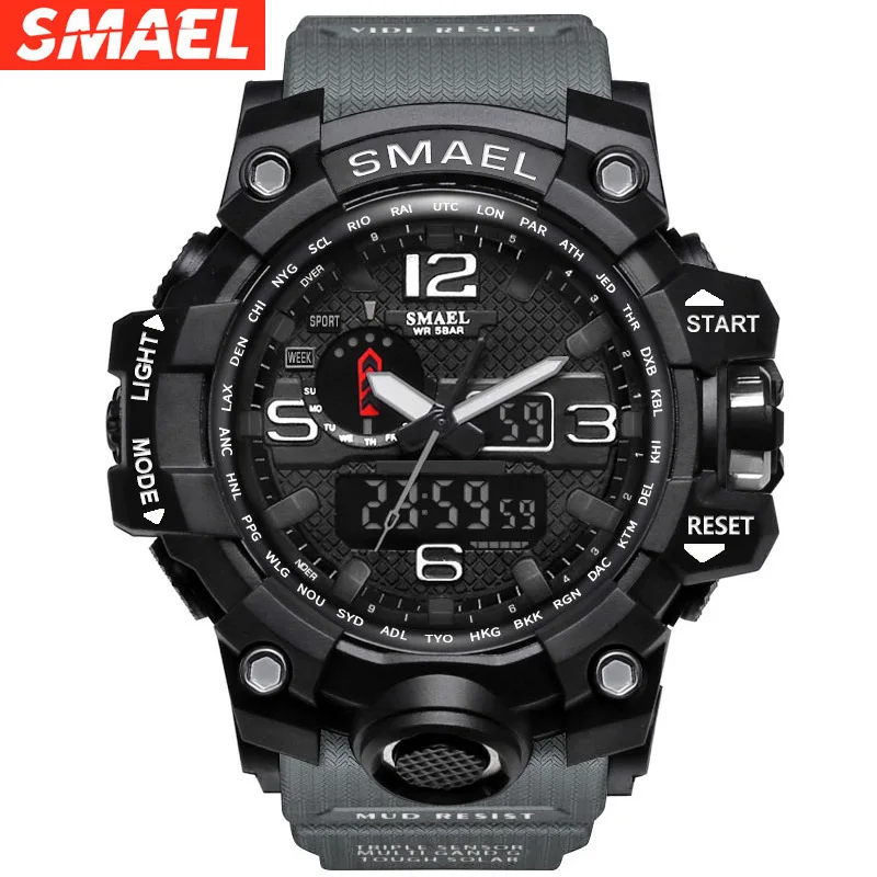 

night light multi-functional waterproof double display man middle school student sports outdoor large dial watch man