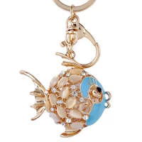 crystal rhinestone fish keychain pretty cute marine animal goldfish keyring women bag hanging pendant charms key chain