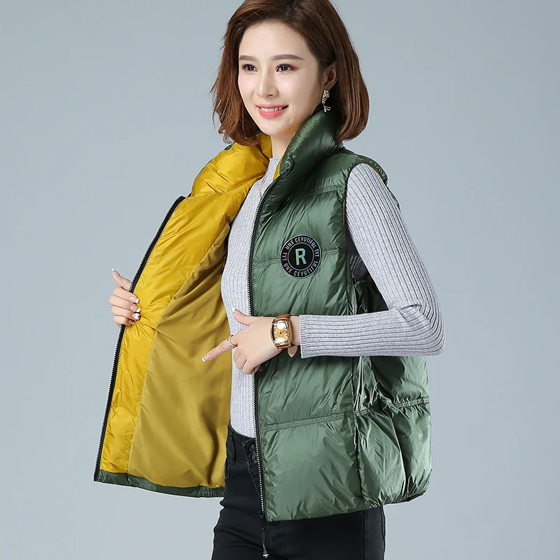2021 Fall Winter New Down Coat Fashion Stand-up Collar Waist Light Waistcoat Vest Jacket Women Short Down Vest Woman Jackets