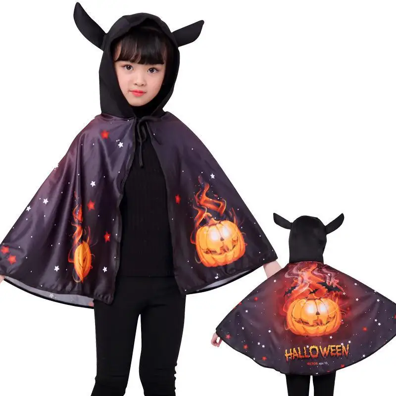 

Children Halloween Cosplay Pumpkin Cloak With Hat Costumes Witch Wizard Cloak Gown Robe Chirstmas Dress Girls Performance Gifts