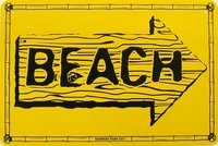 this way to beach arrow yellow ocean wave metal sign