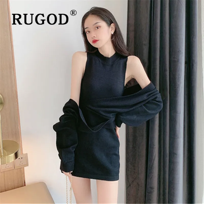 RUGOD 2019 Новое Осеннее поступление женское платье-свитер с круглым вырезом длинным