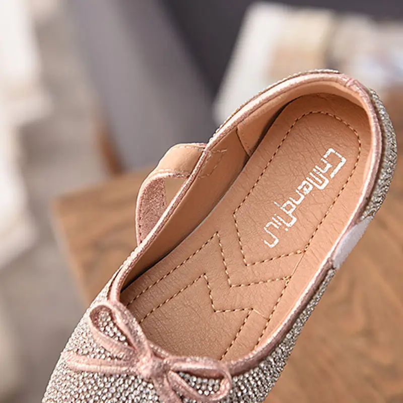 Серебряные лоферы с бантом для девочек Обувь Mary Jane Удобная детская обувь на