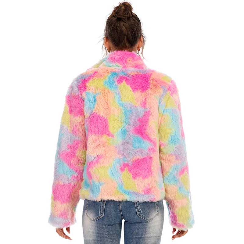 Многоцветное пальто из искусственного меха для женщин зимняя толстая верхняя