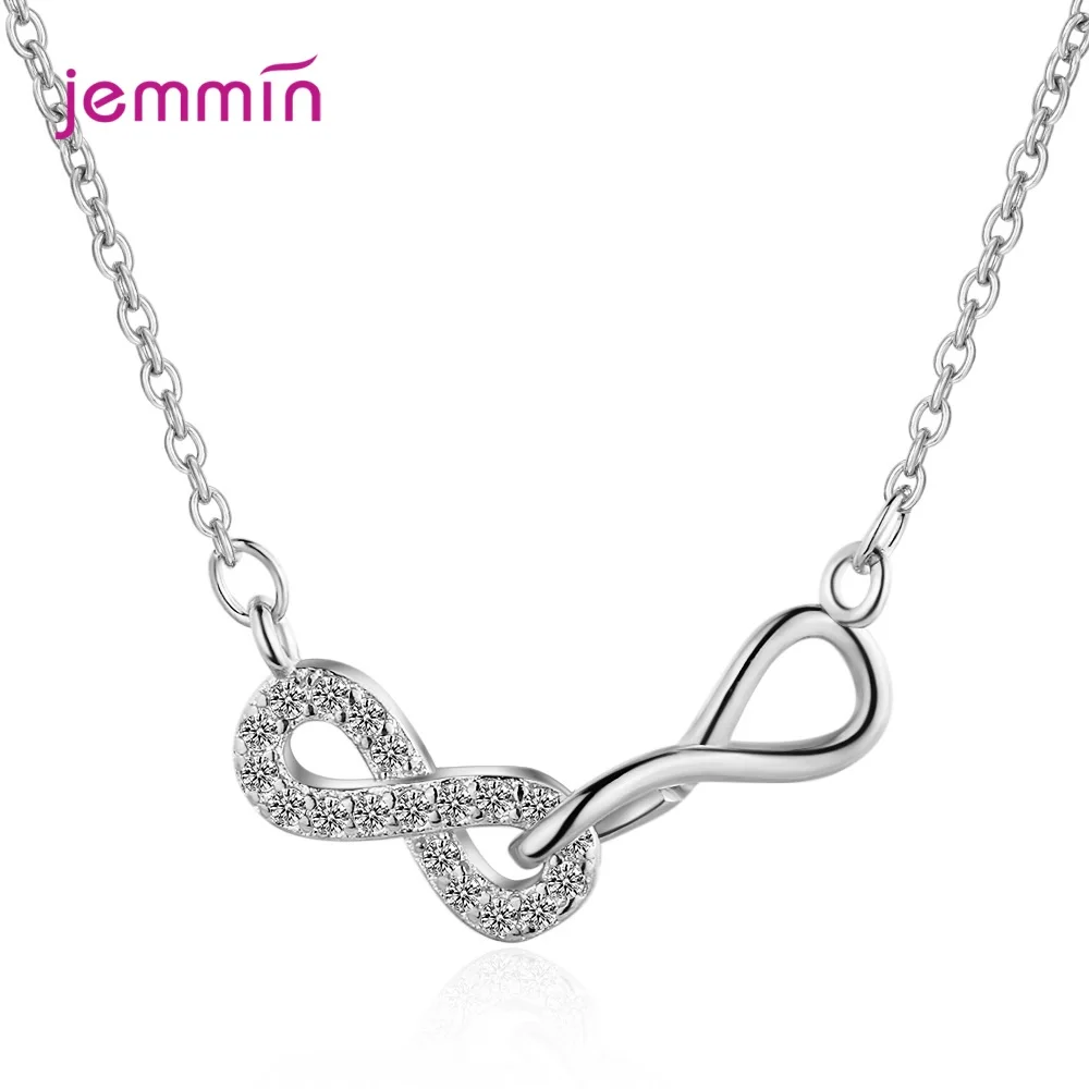 Hot New Korean Style Fashion Dangle Double 8 Cross Micro In-lay Statement Pendant 925 Sterling Silver Jewelry Charm Necklace