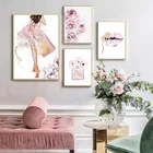 Модный постер с розовыми цветами, принт для макияжа ресниц и губ, Художественная Картина на холсте, современная картина для девушек, спальни, домашний декор