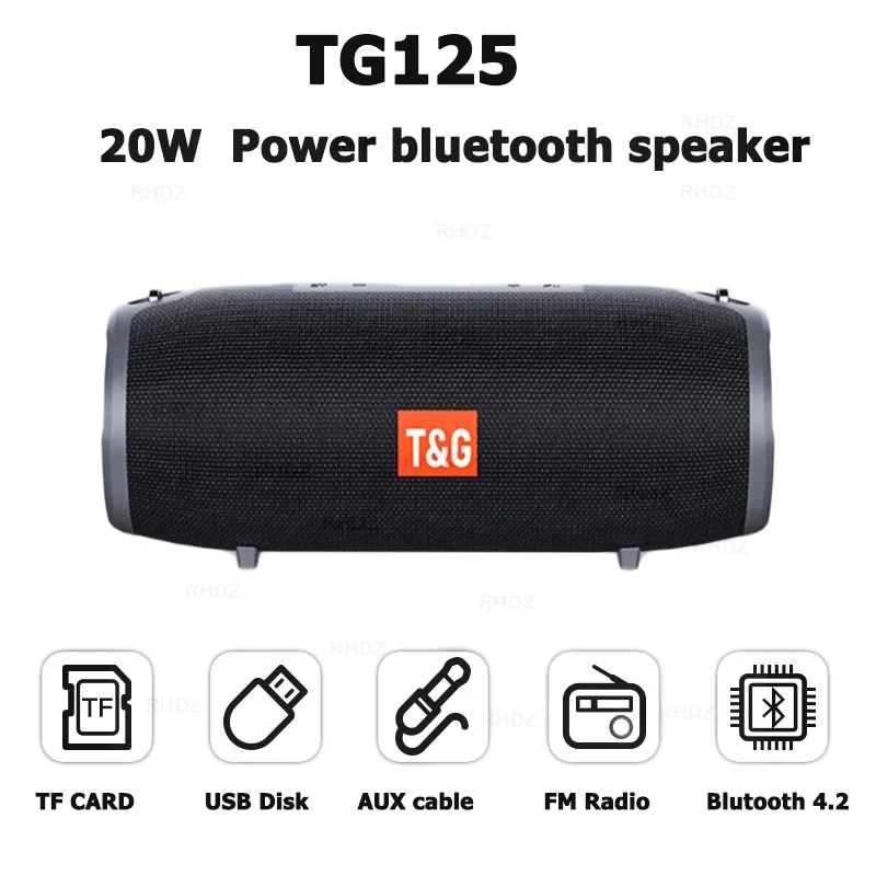Беспроводные Bluetooth колонки 20 Вт водонепроницаемый сабвуфер TG125 hifi Стерео FM радио