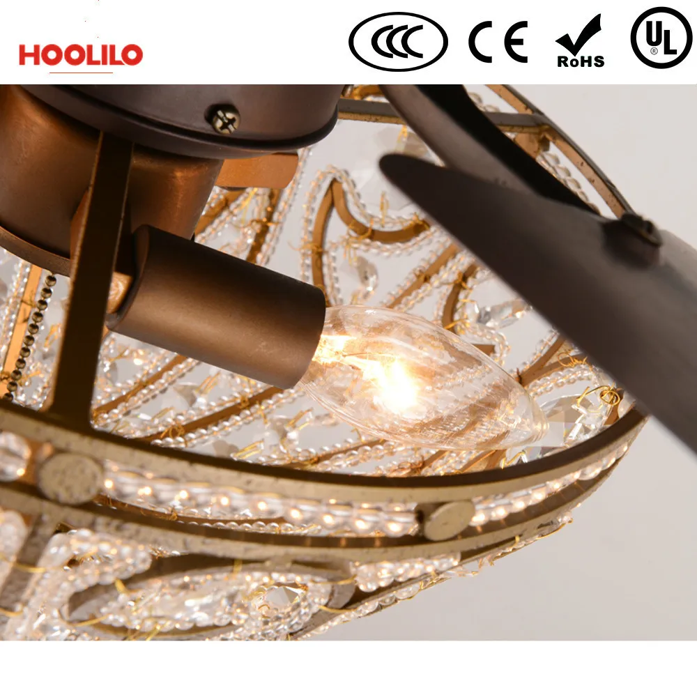 Gliska 52-Inch 5-Blade Rustic Bronze Lighted Ceiling Fans W Crystal Shade Optional Remote Control 110V 220V | Лампы и освещение