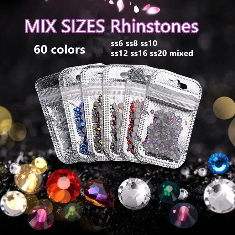 Flatback исправление ногтей хрустальные стразы блестящие смешанные размеры