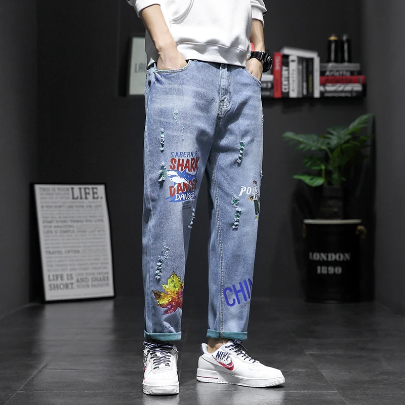 Новинка весна-лето 2019 модные трендовые повседневные джинсы в Корейском стиле для