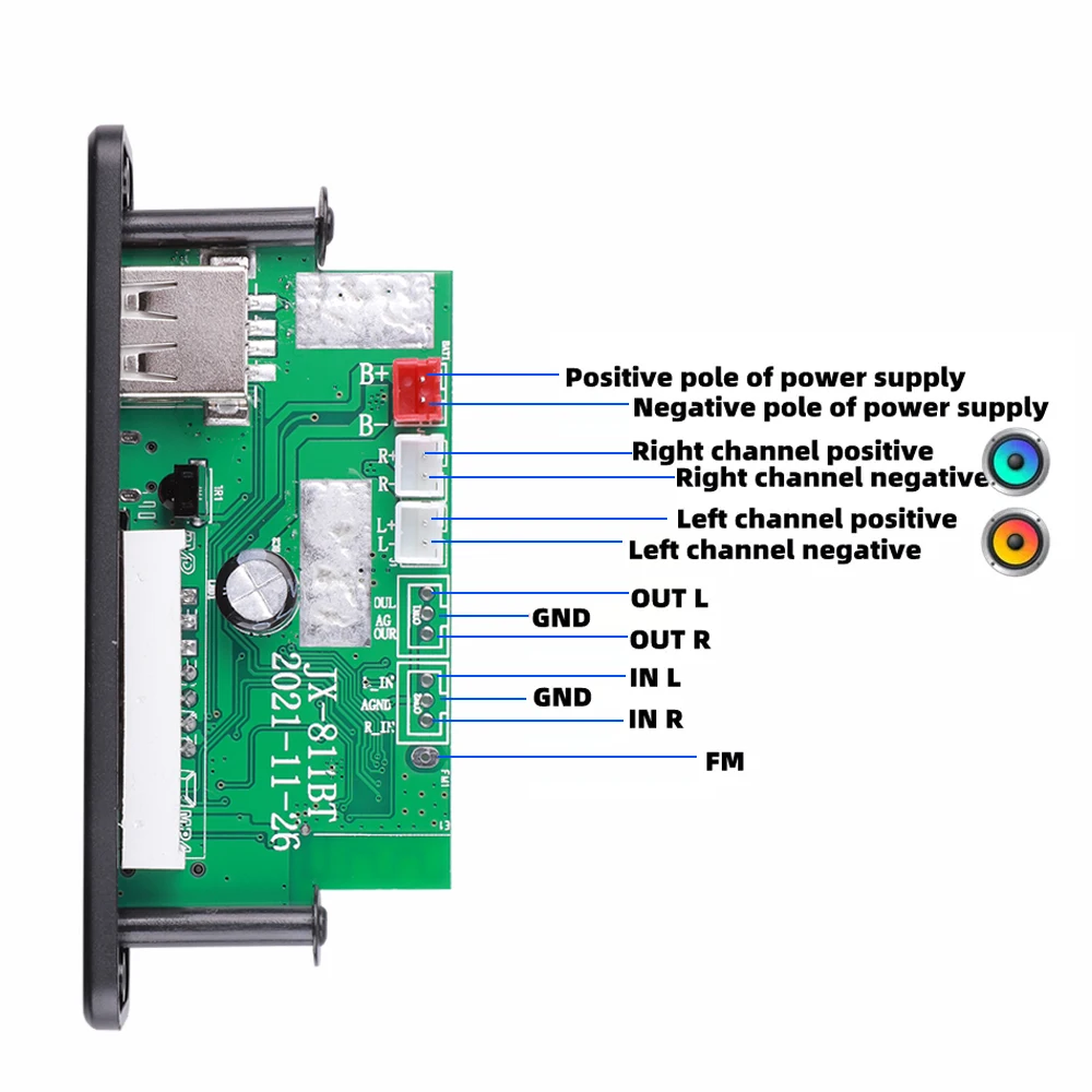 Автомобильный декодер 12 В Bluetooth MP3 FM-радио USB TF усилитель мощности 2*20 Вт