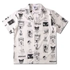 Рубашка мужская оверсайз с мультяшным принтом, гавайская пляжная одежда в стиле Харадзюку, Японская уличная одежда в стиле хип-хоп, модная сорочка с коротким рукавом