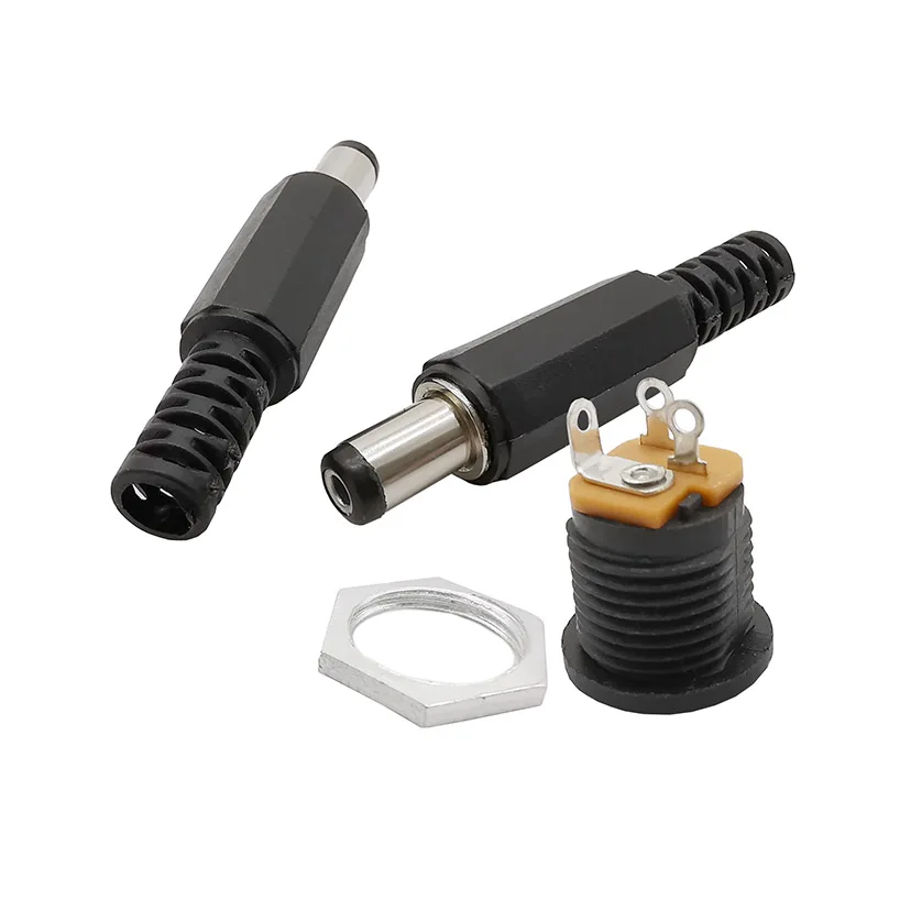 5/10Pcs 5.5 x 2.1mm DC Connectors Male Female Plug Jack Socket Nut Panel Mount Power Adapter 2.1*5.5 DC-022 DC-022B - купить по