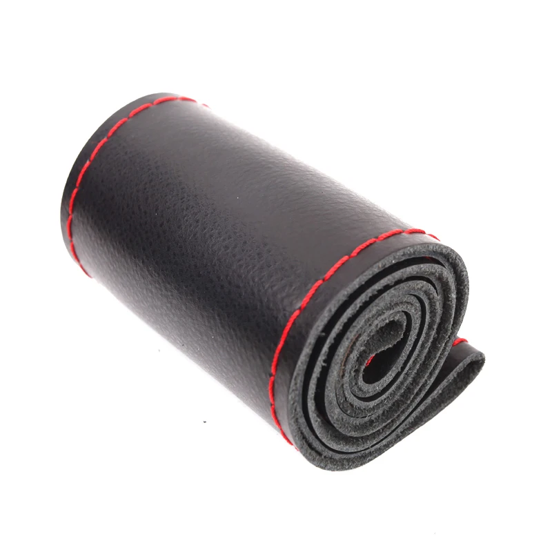 Black red line B Натуральная Кожа DIY рулевое колесо оплетка крышка рулевого колеса мягкое противоскользящее покрытие воловья оплетка с иглой и ниткой - Color Name: Black red line B