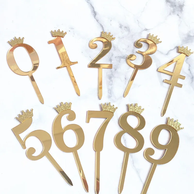 

Number Cake Topper Gold Silver Crown Acrylic 0-9 Digital Birthday Party Cake Insert Cake Decoration Wedding Cakes Dessert Decor