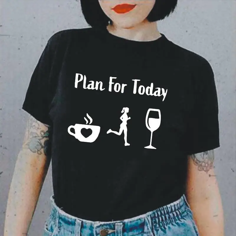 

Running Plan for Today Woman Tshirts Summer Short Sleeve Funny Harajuku T Shirt Women Tops Casual Plus Size 2XL Tee Shirt Femme
