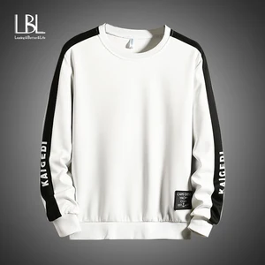 Мужские лоскутные кофты с длинным рукавом, Пуловеры с круглым вырезом, удобные черные и белые кофты для осени и зимы