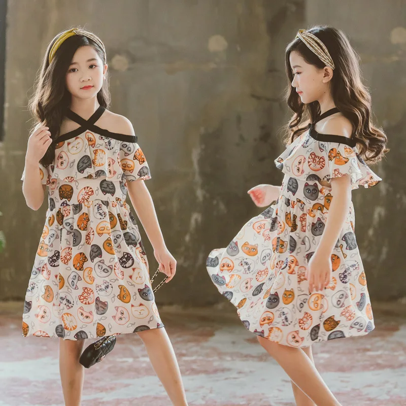 

Girls Clothing Kids Fashion Skirt Beach Dress Girl Bohemia Off-Shoulder Children Dresses Summer Costume For Girls Teen 3-14Years