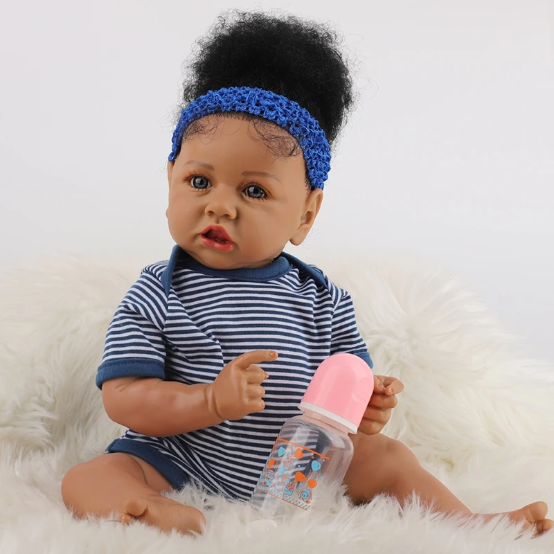 

23inch Baby Play Doll Washable African Girl Doll Realistic Newborn Doll 634F