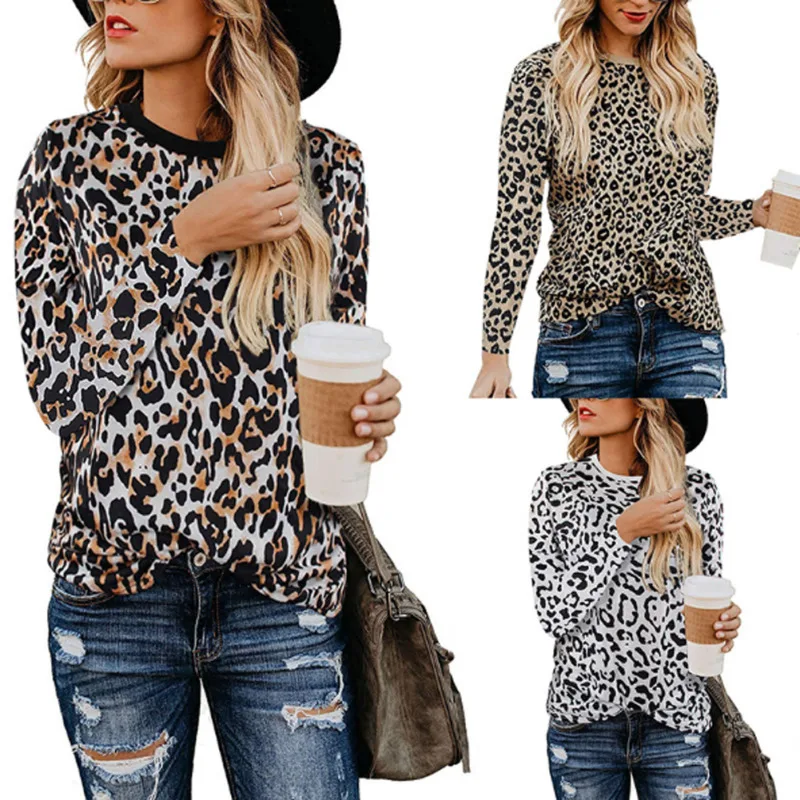 Ранняя осень новинка женская футболка с леопардовым принтом Женская