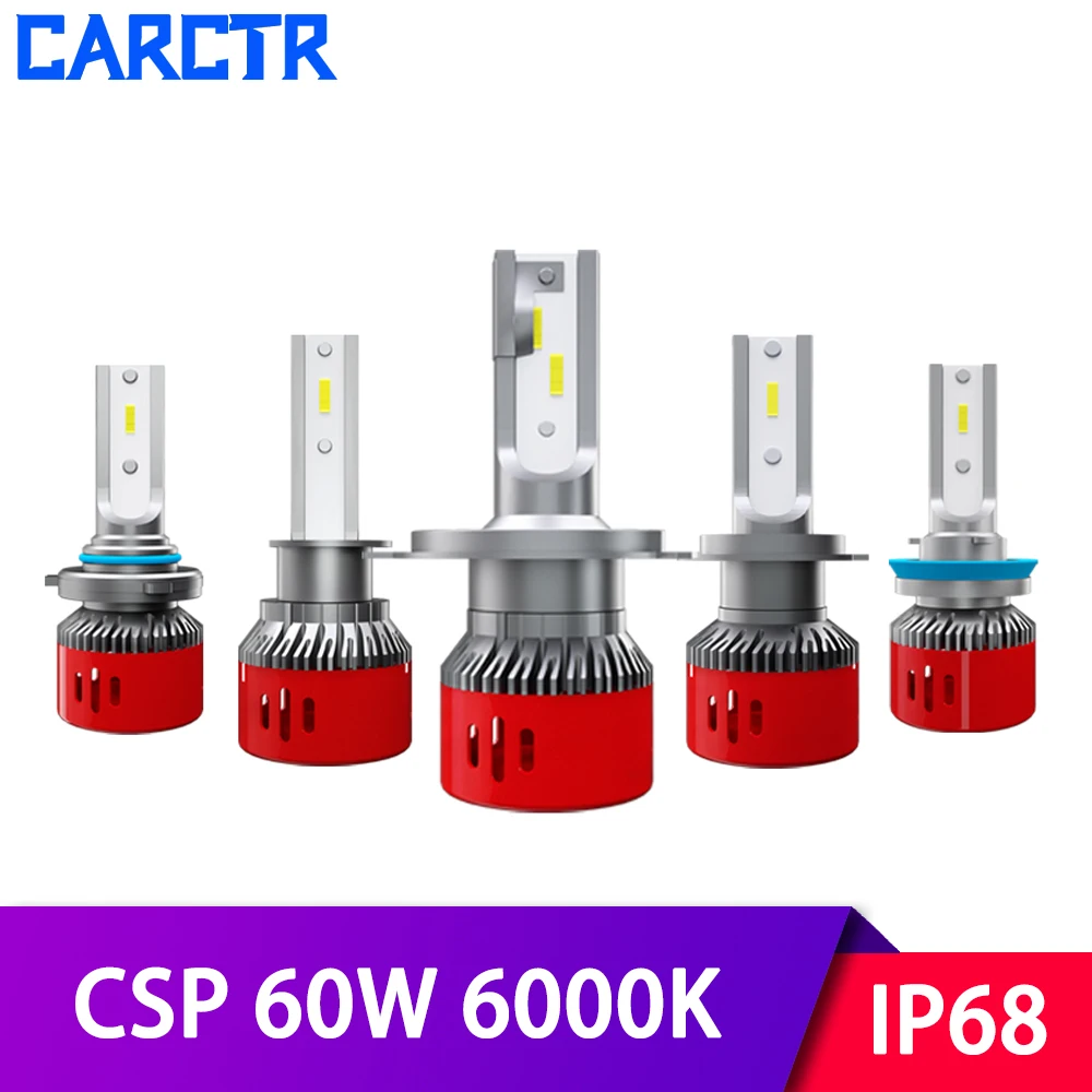 CARCTR светодиодный фары для автомобиля H1 H7 H4 лампа H11 H8 H9 9005 H10 9006 6000K 60 Вт 9 36V