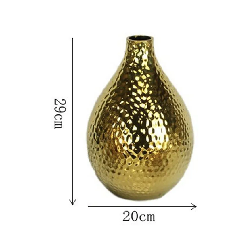 

Nordic Light Luxury Electroplating Golden Hammer Dot Pattern Ceramic Vase Modern Home Decor Room Decoration Accessories A2743