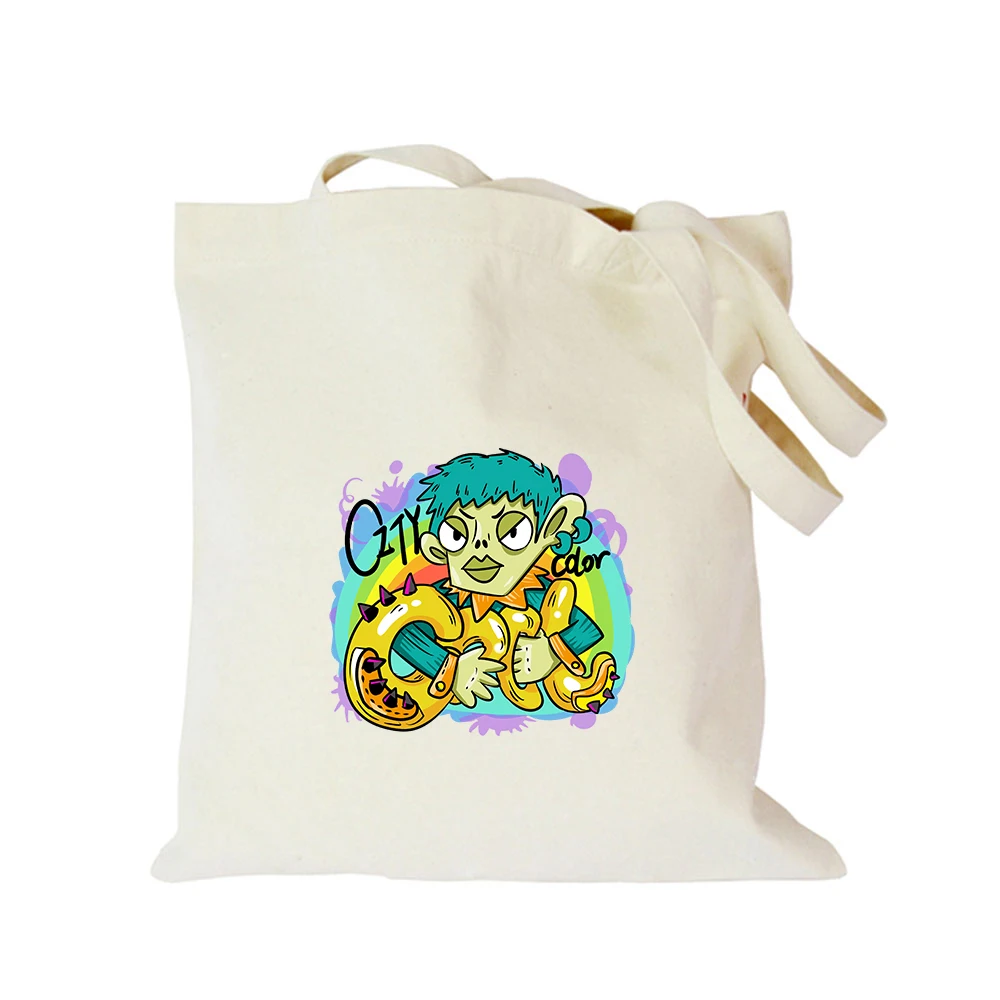 Original Custom logo Canvas Tote Cute Rock Graffiti Cartoon Print Handbag Men or Women Shoulder Bag Kawaii Shopping hand bag |