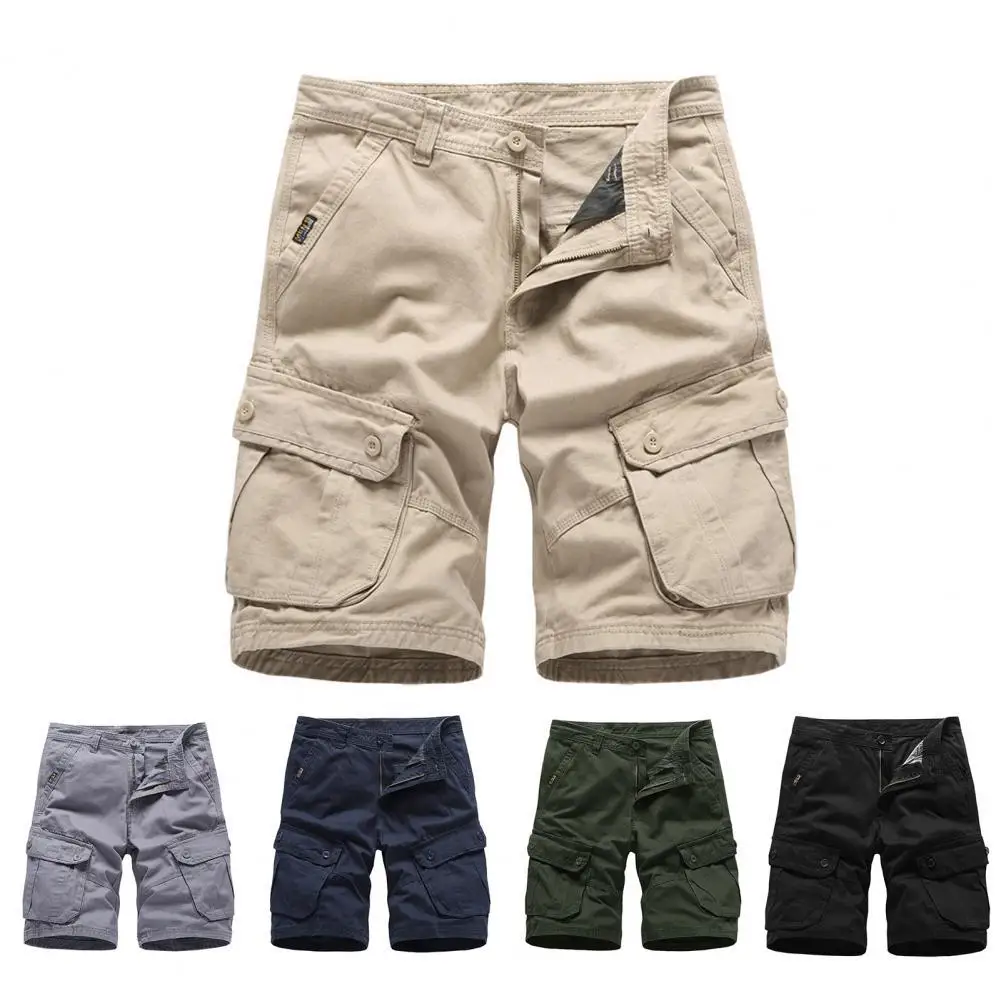 

2021 Summer New Mens Casual Beach Shorts Mid Rise Solid Pockets Cargo Shorts knee-lengthMale Loose Work Man Short OverSize 32-40