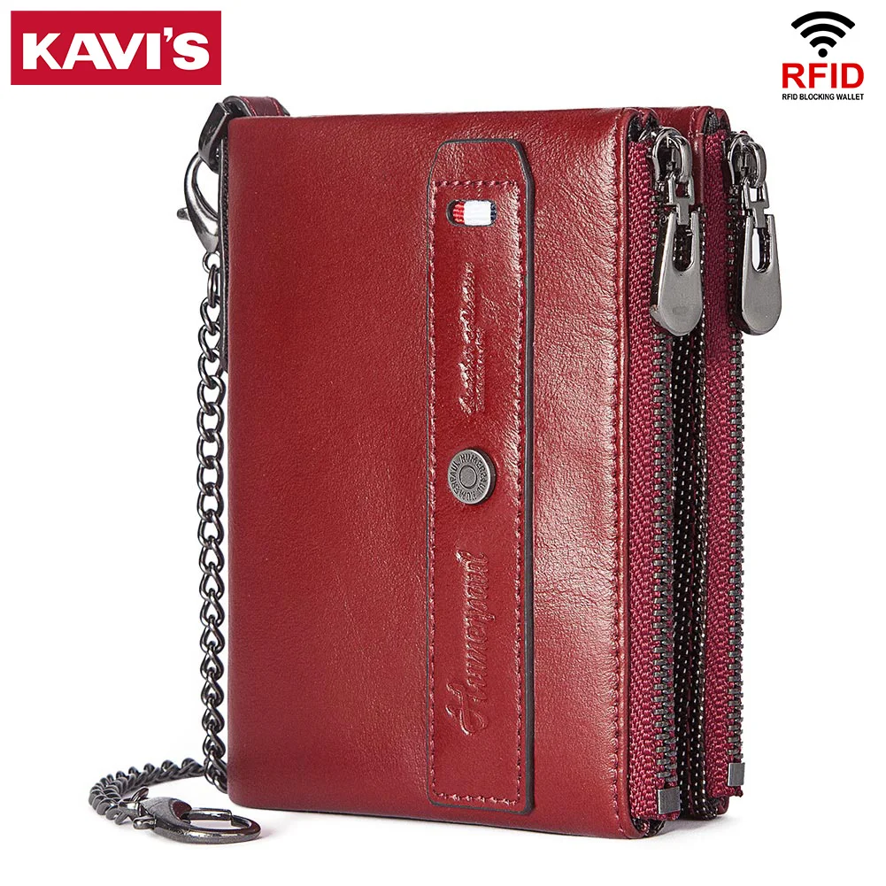 

KAVIS New Rfid Wallet Genuine Leather Women Wallets Zipper Purse Fashion High Quality Wallets Trendy Coin Purse Card Holder Bags