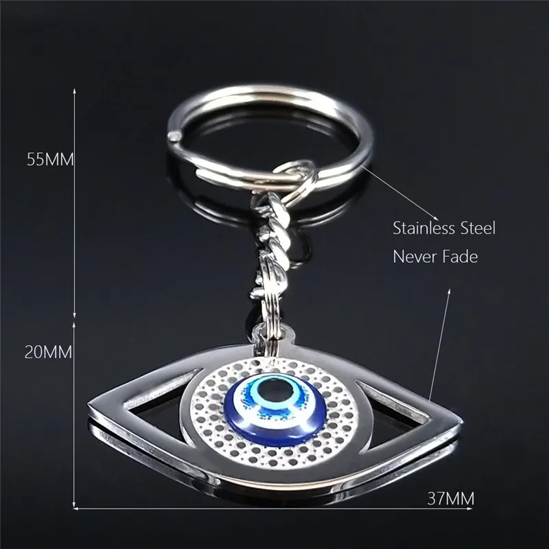

2021 Islam Hamsa Turkey Eye Stainless Steel Key Chains for Women/Men Silver Color Keyring Jewelry porte cle pour femme NXS01