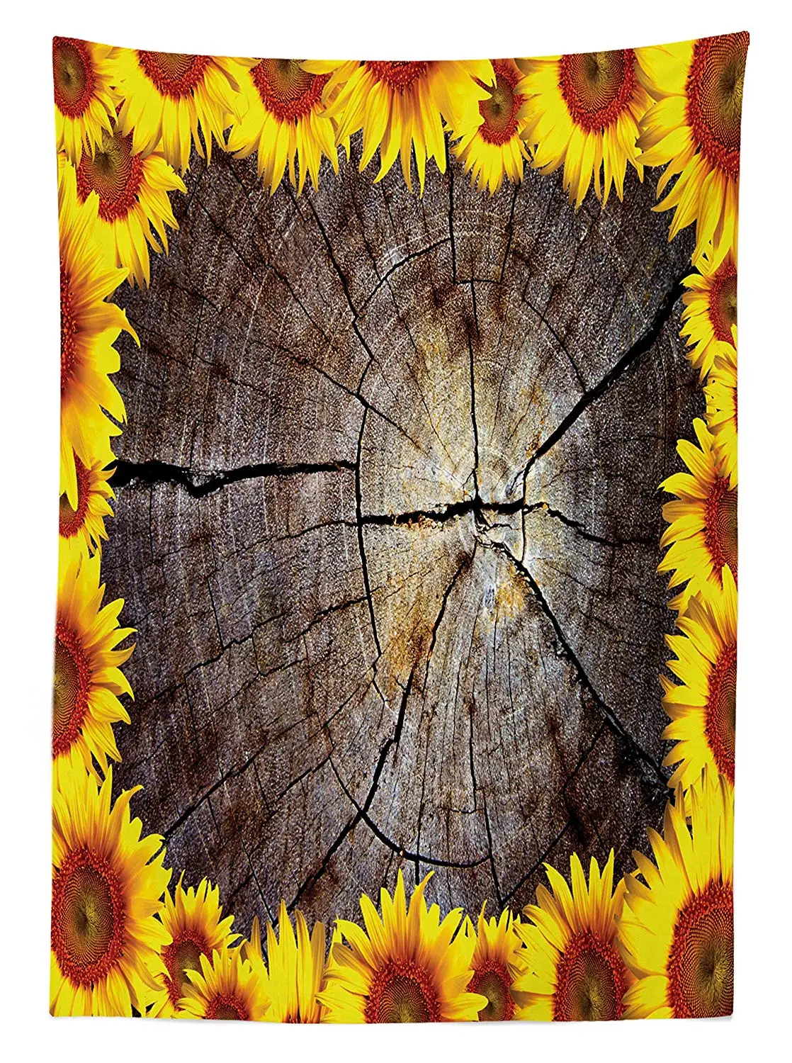 Скатерть с рисунком подсолнуха отрезная деревянная пень семена дерева ствол