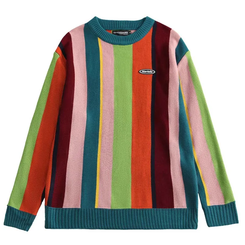 

Мужские полосатые вязаные свободные свитера в стиле Харадзюку, зимние винтажные пуловеры в стиле хип-хоп унисекс, парные пуловеры оверсайз,...