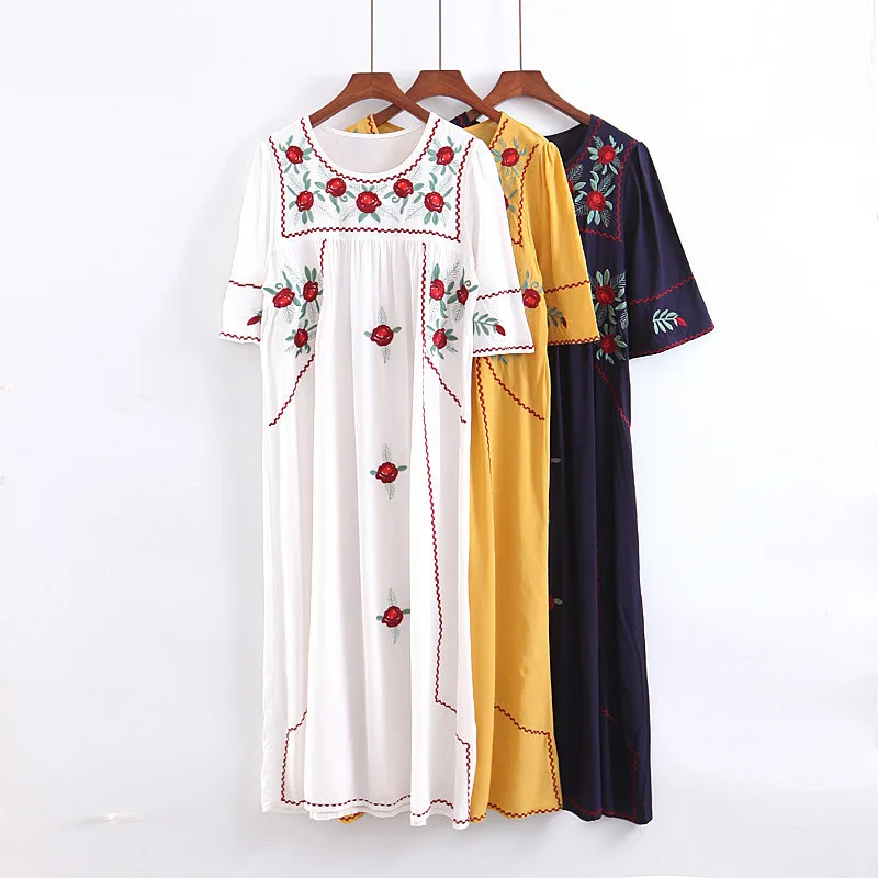 floral Vintage chic women embroidery beach long Bohemian maxi Ladies linen cotton Summer Boho dress vestidos | Женская одежда