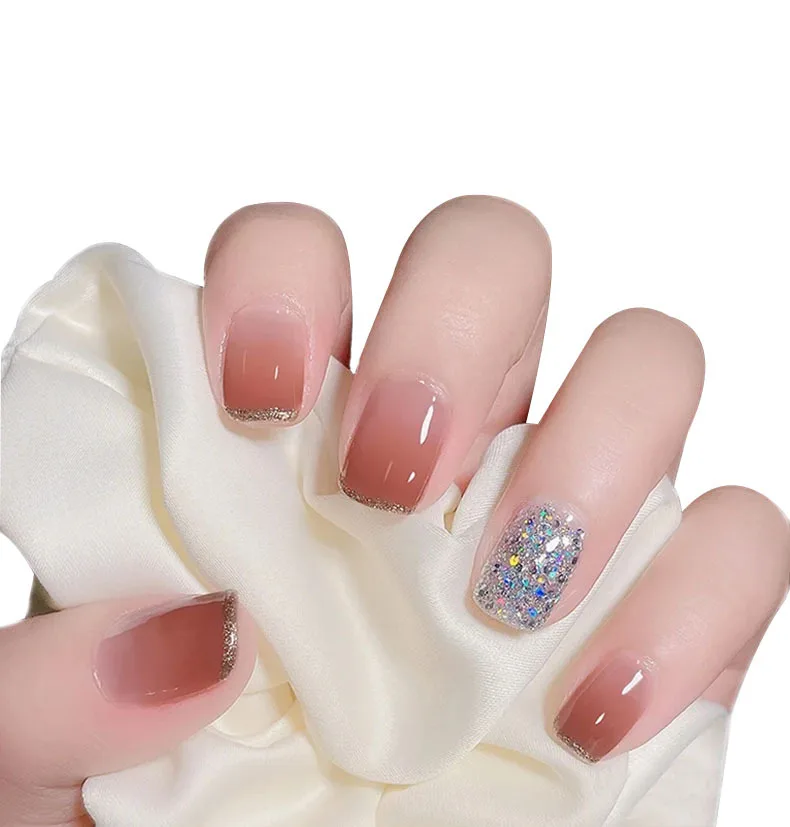 

24 pcs/ box Fake Nails Press Coffin False with Glue Set Packaging Full Artificial Short Kiss Detachable Stick Designs Art